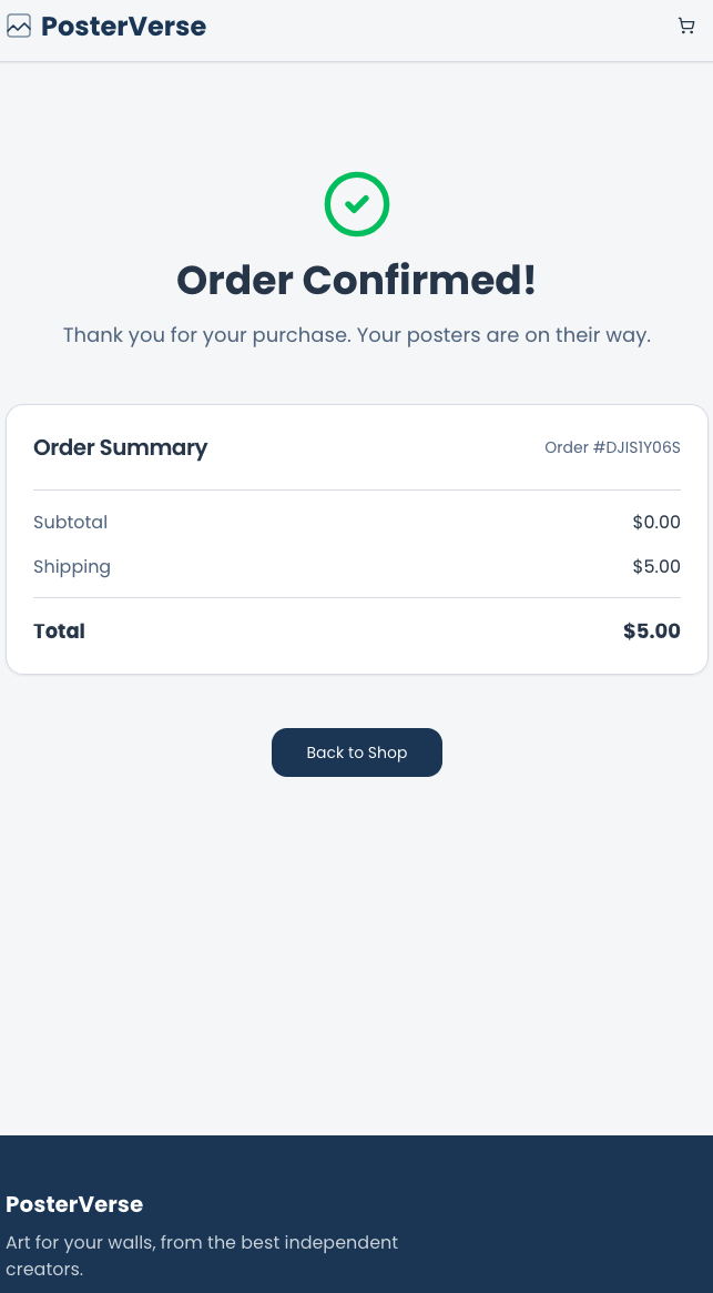 Webshop - Order Confirmed (Prototype)